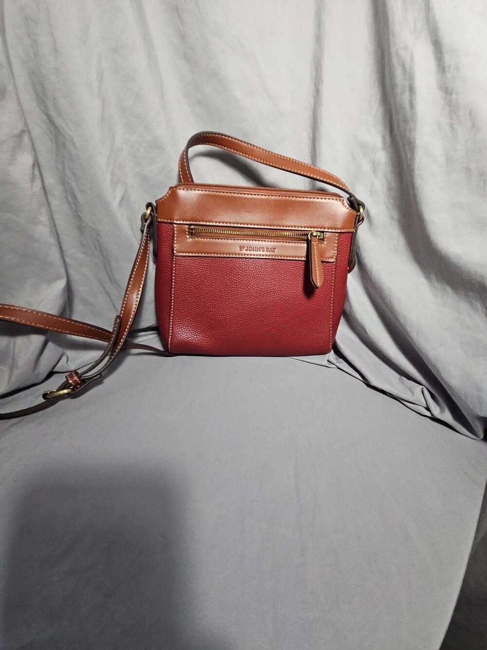 St. John's Bay Quincy Red and Tan Pebble Grain Crossbody Bag